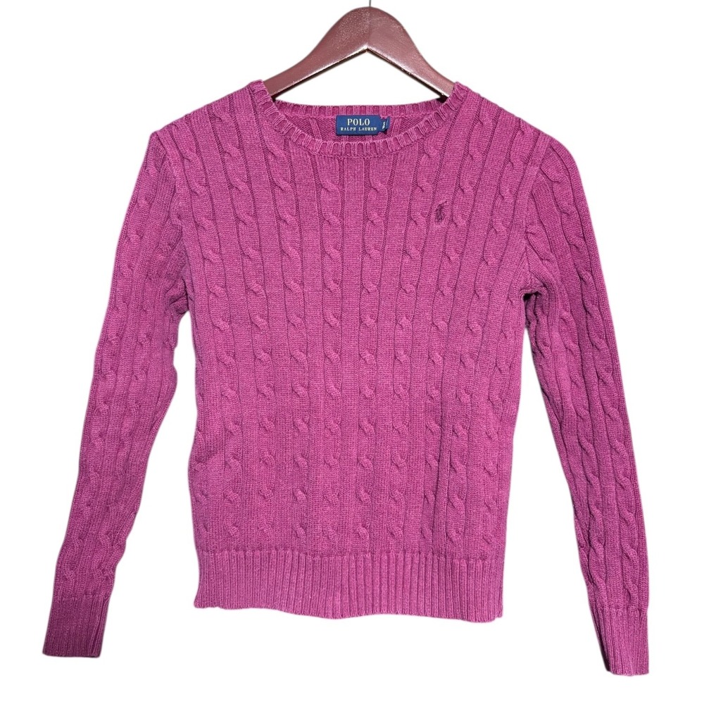 Polo Ralph Lauren Sweater Womens Small Cable Knits Purple Pull Over Crew neck